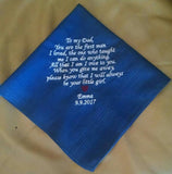 father of the bride, groom, step dad, bridal party men's personalized custom embroidered handkerchief with gift box