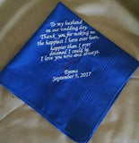 father of the bride, groom, step dad, bridal party men's personalized custom embroidered handkerchief with gift box