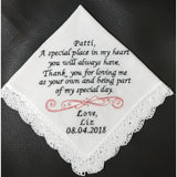 Personalized embroidered women's handkerchief, mother-in-law, mother-of-the-bride, step mom,  grandmother handkerchief with gift box