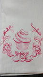 cupcake with roses embroidered tea towel Mother's Day gift housewarming gift
