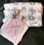 Personalized pink elephant lovey and blanket 2-piece set, Christmas gift, custom baby shower gift, new baby girl gift, Valentine's day gift