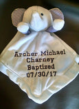personalized blue elephant lovey security blanket, custom embroidered baby shower gift, new baby gift, birthday gift, Valentine's day gift