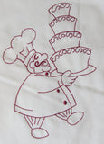 embroidered tea towel, italian chef with decorated cake, chef kitchen decor towel, birthday gift, stocking stuffer, Christmas gift