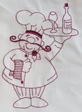 embroidered waiter with wine and wine bottle tea towel, Christmas gift, stocking stuffer, italian chef kitchen towel, wine kitchen decor