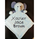 personalized blue elephant lovey security blanket, custom embroidered baby shower gift, new baby gift, birthday gift, Valentine's day gift