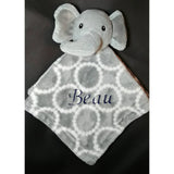 grey elephant lovey blanket and regular blanket 2-piece set, custom personalized monogrammed embroidered new baby gift, baby shower gift