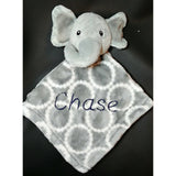 grey elephant lovey blanket and regular blanket 2-piece set, custom personalized monogrammed embroidered new baby gift, baby shower gift