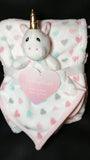 Personalized pink unicorn baby blanket and fleece lovey blanket 2-piece set, custom embroidered baby girl shower gift, Christmas gift