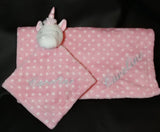 personalized pink polka dot unicorn lovey and blanket 2-piece set, custom embroidered new baby girl gift, baby shower gift, Valentine gift