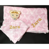 personalized baby gift, bear princess lovey security blanket and regular fleece blanket 2-piece set, baby shower gift, monogram blanket