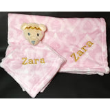 personalized bear princess lovey and regular fleece blanket 2-piece set, new baby shower gift, monogram blanket, baby girl Christmas gift