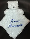 personalized blue bear lovey security blanket, custom embroidered baby shower gift, Valentine's day gift, adoption gift, baby boy lovey
