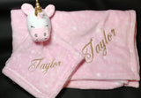 pink unicorn lovey security blanket 2-piece set, custom personalized embroidered new baby gift, adoption gift, birthday gift, Easter gift