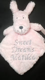 personalized pink dog lovey security blanket, custom embroidered new baby gift, Valentine's day gift, birthday gift, new baby shower gift