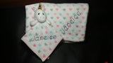 Personalized pink unicorn baby blanket and fleece lovey blanket 2-piece set, custom embroidered baby girl shower gift, Christmas gift