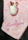 pink unicorn stuffed plush lovey, animal security blanket, new baby gift, personalized embroidered baby blanket, Easter gift, baby shower