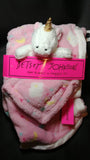 personalized pink unicorn lovey security blanket 2-piece gift set, custom embroidered new baby shower gift, birthday gift, Christmas gift