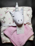 personalized pink unicorn lovey security blanket 2-piece set, custom embroidered baby girl shower gift, Christmas gift, unicorn nursery