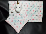 Personalized pink unicorn baby blanket and fleece lovey blanket 2-piece set, custom embroidered baby girl shower gift, Christmas gift