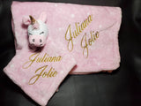 pink unicorn lovey security blanket 2-piece set, custom personalized embroidered new baby gift, adoption gift, birthday gift, Easter gift