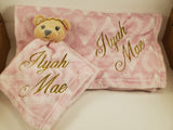 personalized baby gift, bear princess lovey security blanket and regular fleece blanket 2-piece set, baby shower gift, monogram blanket