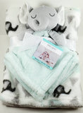 personalized baby blanket, green elephant animal lovey security blanket and fleece blanket 2-piece set, custom baby shower gift, Christmas
