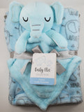 baby boy gift personalized, blue elephant animal lovey blanket and blanket 2-piece set, custom monogrammed blanket, baby shower gift