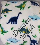personalized throw blanket, monogrammed throw blanket, custom blanket, blue green dinosaur blanket, birthday gift, Valentine's day gift