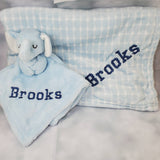 personalized blue elephant lovey and blanket 2-piece set, custom embroidered baby boy shower gift, birthday gift, Christmas gift, new baby