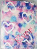 personalized tie dye pink heart throw blanket, home decor, custom monogrammed throw blanket, birthday or anniversary gift, Christmas gift