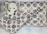 grey elephant lovey blanket and regular blanket 2-piece set, custom personalized monogrammed embroidered new baby shower gift, Christmas gif