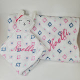 personalized llama lovey security blanket and regular fleece blanket 2-piece set, Custom embroidered new baby gift, Valentine gift, stuffie