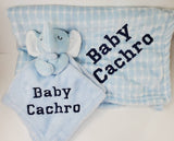 personalized baby boy gift blue elephant lovey and blanket 2-piece set, custom embroidered baby shower gift, birthday gift, Christmas gift