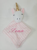 personalized pink baby unicorn stuffed plush lovey animal security blanket baby gift, baby shower gift, monogrammed blanket, Easter gift