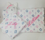 personalized llama lovey security blanket and regular fleece blanket 2-piece set, Custom embroidered new baby gift, Valentine gift, stuffie