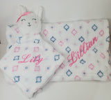 llama lovey security blanket and regular fleece blanket 2-piece set, Custom personalized embroidered baby gift, Christmas gift, adoption