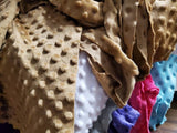 minky fabric scrap bag pieces, variety of colors, 2 (two) pounds of bubble dot minky fabric pieces, minky grab bag, sensory fabric