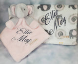 Personalized pink elephant lovey and blanket 2-piece set, Christmas gift, custom baby shower gift, new baby girl gift, Valentine's day gift