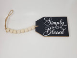 tiered tray home decor, simply blessed, wooden black tag with wooden beads, home decor, country farmhouse rustic decor, Christmas gift