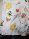 personalized bee blanket, honey comb with roses and hearts, custom monogrammed blanket, birthday or Christmas gift, bee gift, gifts for her