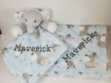 blue elephant lovey and blanket 2-piece set, custom personalized embroidered new baby gift, birthday gift, baby shower gift, Christmas gift