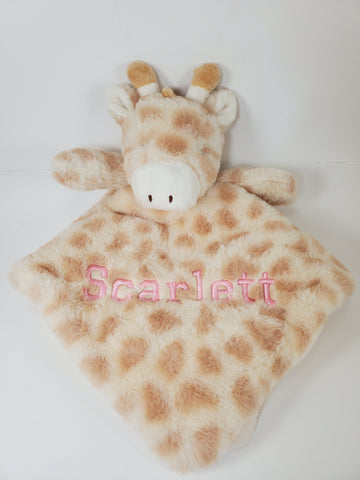 personalized baby giraffe lovey security blanket with rattle in the head, custom embroidered new baby gift, baby shower gift, Christmas gift