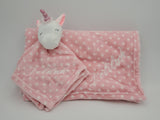 personalized pink polka dot unicorn lovey and blanket 2-piece set, custom embroidered new baby girl gift, baby shower gift, Valentine gift