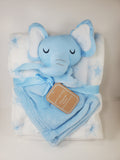 personalized baby blanket, blue elephant with bow tie lovey and blanket 2-piece set, custom embroidered new baby or baby shower gift