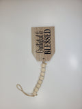 grateful, blessed, wood tag with beads, tiered tray country farmhouse rustic home decor, birthday or Christmas gift tag, stocking stuffer
