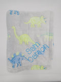 personalized glow in the dark dinosaur throw blanket, monogrammed boy/girl blanket, blue / green dinosaurs, birthday gift, Valentine's gift