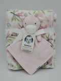 Cow lovey security blanket and regular fleece blanket 2-piece set. Custom personalized embroidered baby gift