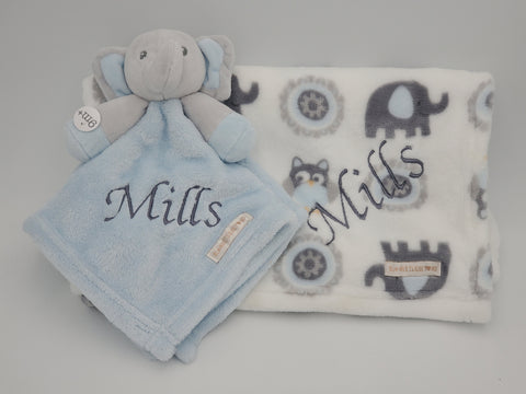 blue elephant lovey and blanket 2-piece set, custom personalized embroidered new baby gift, birthday gift, Christmas gift, jungle theme