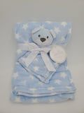 personalized baby blanket blue bear 2-piece set, Custom embroidered baby shower gift, monogrammed blanket, Christmas gift, Valentine's day