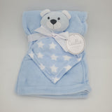 personalized monogrammed baby blanket light blue bear 2-piece set, Custom embroidered baby shower gift, Christmas gift, woodland theme